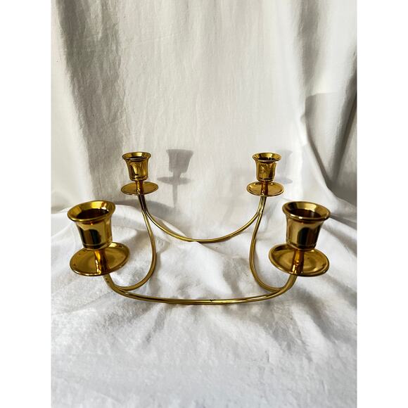 Vintage minimalist  brass 4 candle quartet candle holder dining table home decor - Picture 3 of 11